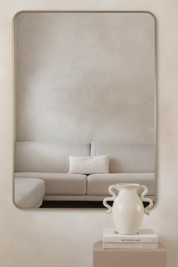 Rechthoekige spiegel met afgeronde hoek 90x60cm – Greige