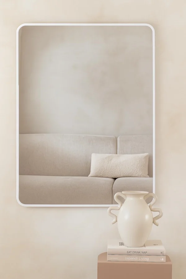 Rechthoekige spiegel met afgeronde hoek 90x60cm – Mat Wit
