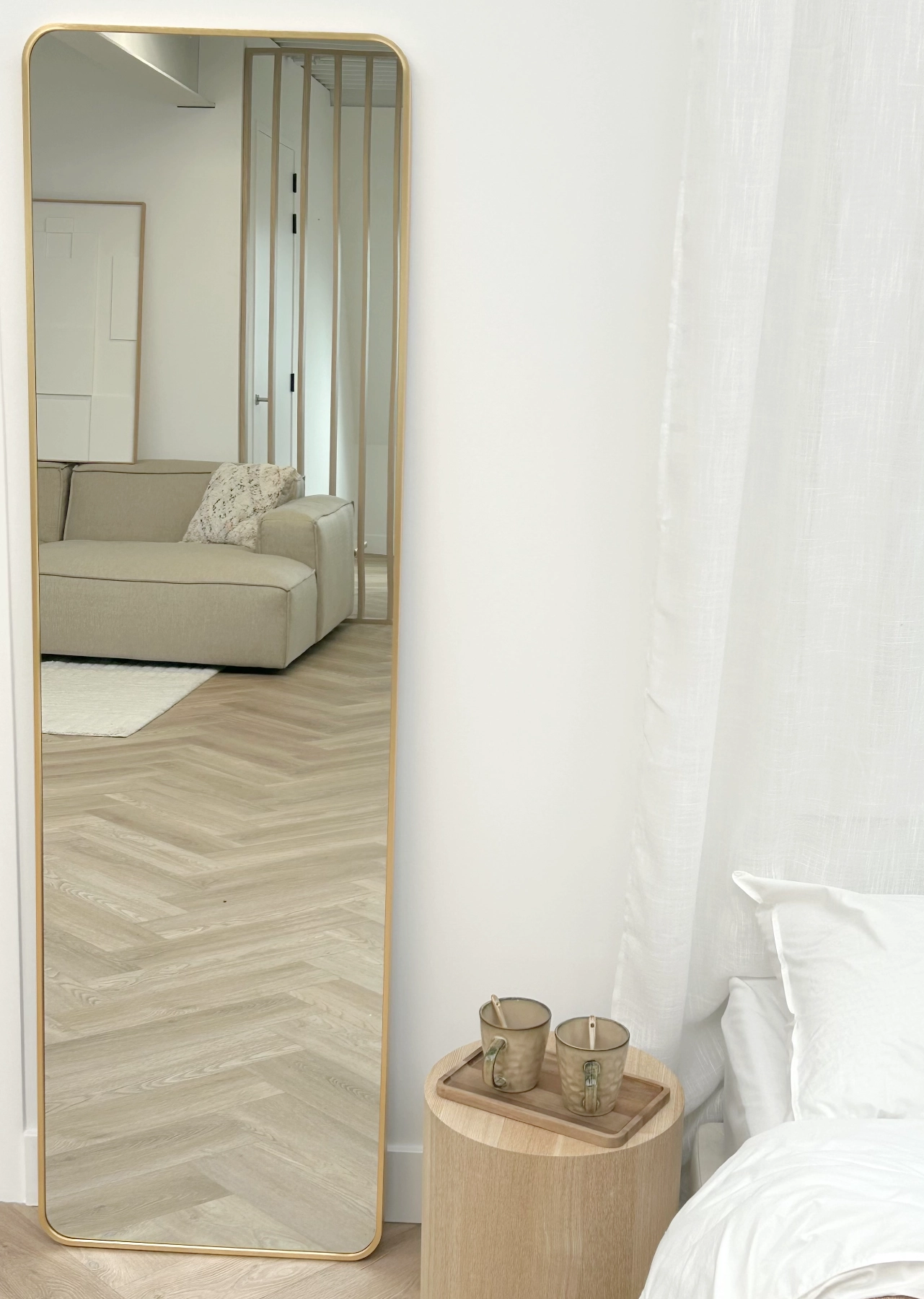 Ivar afgeronde hoek spiegel 170x50 cm zacht goud 3