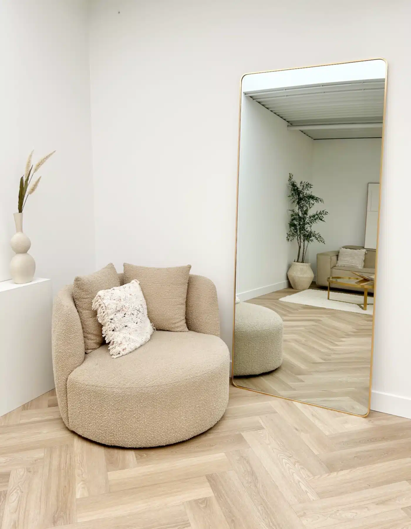 Ivar afgeronde hoek spiegel 210x90 cm zacht goud 2