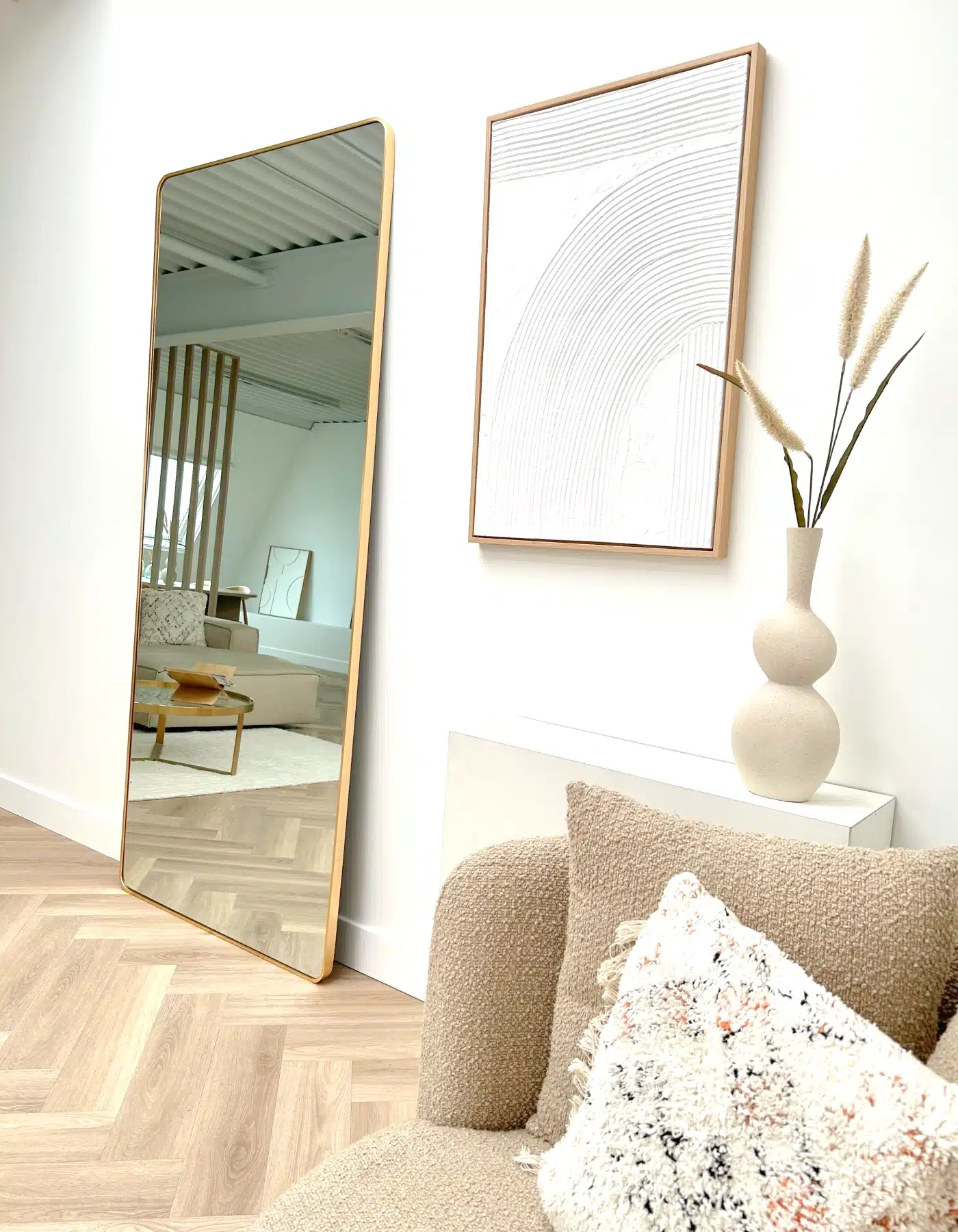 Ivar afgeronde hoek spiegel 210x90 cm zacht goud 3