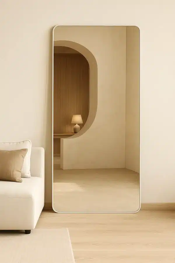 Rechthoekige spiegel met afgeronde hoek 180x80cm – Mat Wit