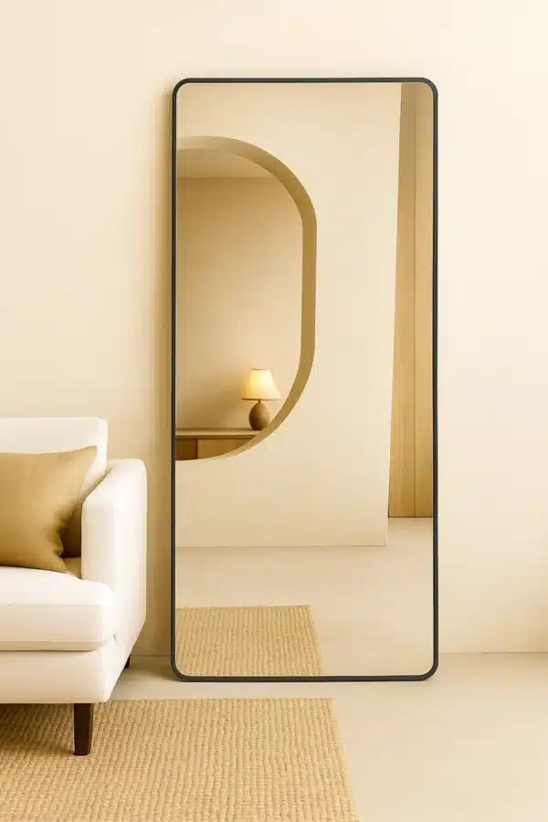 Rechthoekige spiegel met afgeronde hoek 180x80cm – Zwart