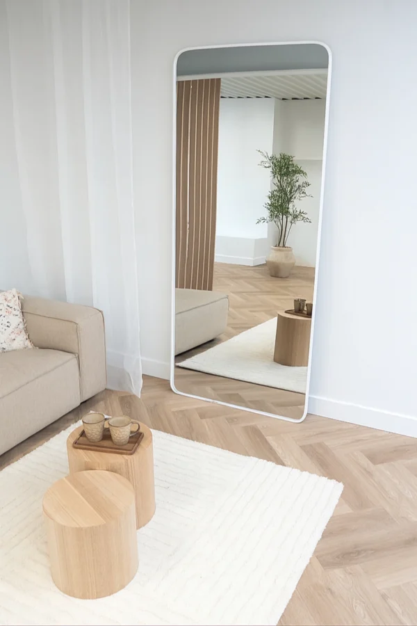 Rechthoekige spiegel met afgeronde hoek 210x90cm – Mat Wit