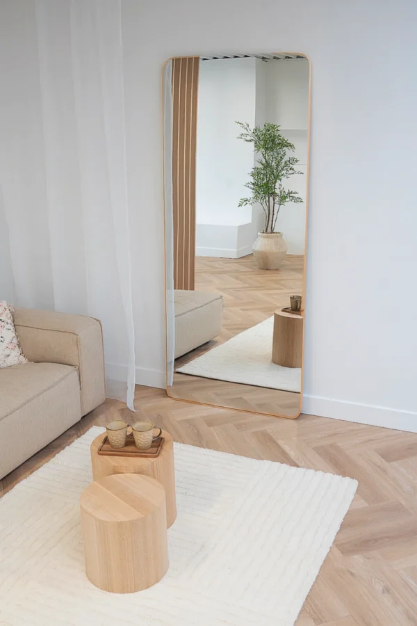 Rechthoekige spiegel met afgeronde hoek 210x90cm – Zacht Goud