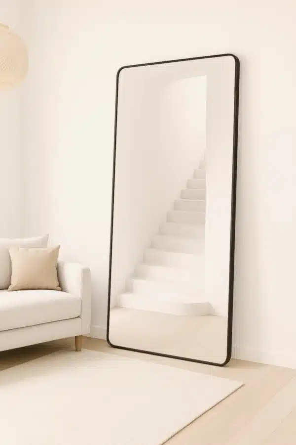 Rechthoekige spiegel met afgeronde hoek 210x90cm – Zwart