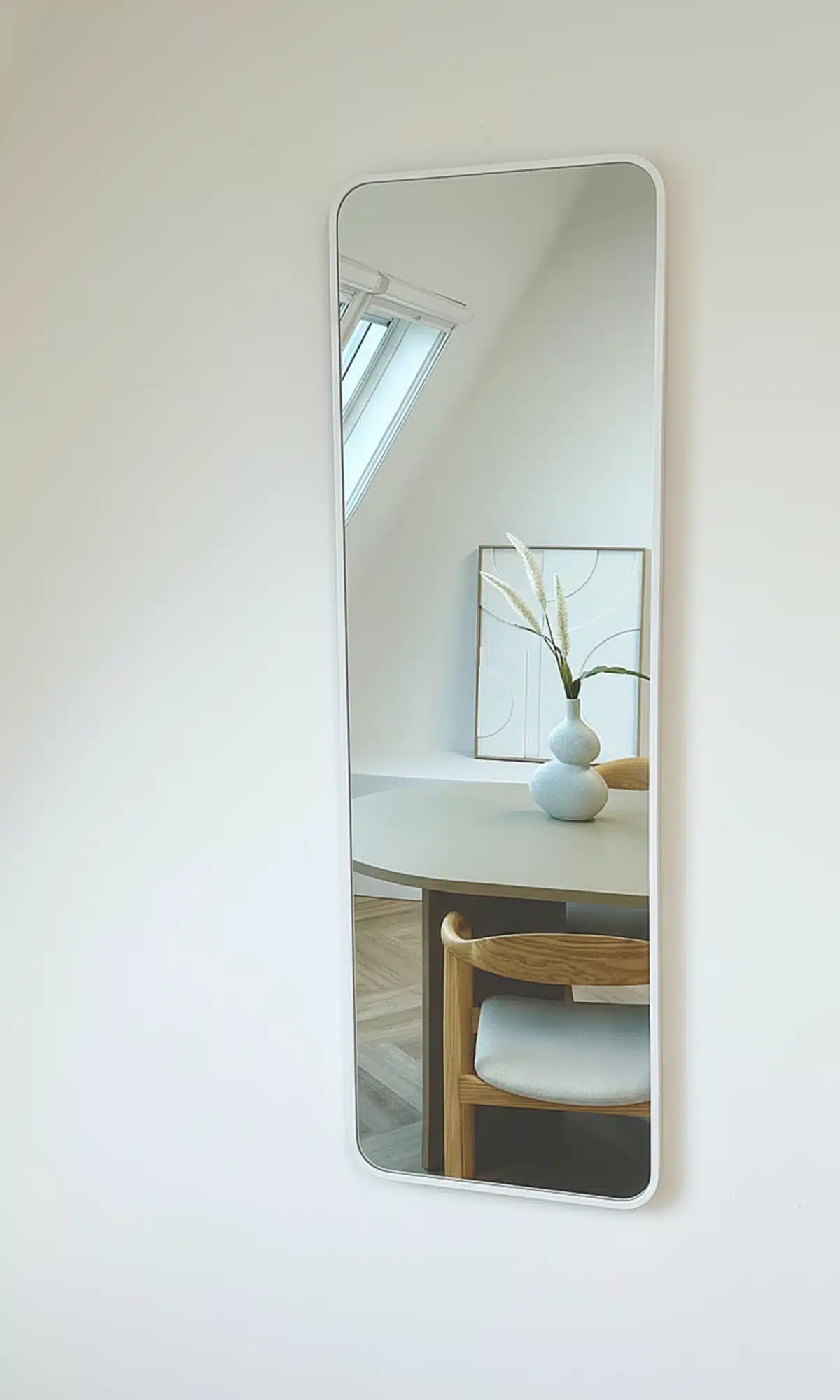 Miroir d'angle arrondi Ivar 125 x 40 cm, blanc mat