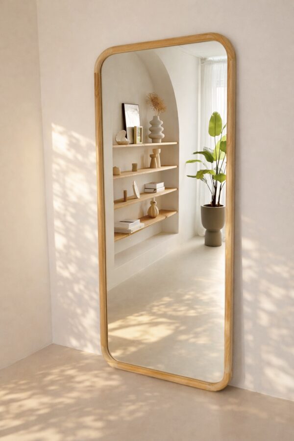 Rechthoekige spiegel met afgeronde hoek – hout 190×90 cm – naturel