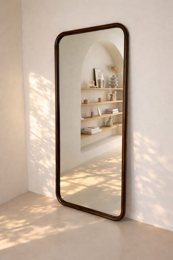 Rechthoekige spiegel met afgeronde hoek – hout 190×90 cm – walnut