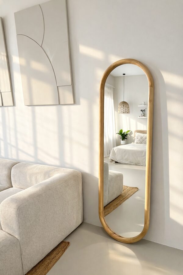 Ovale spiegel hout 170×50 cm – Naturel