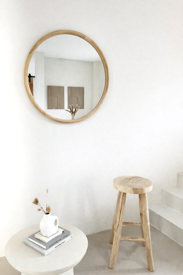 Ronde spiegel hout 80 cm – naturel