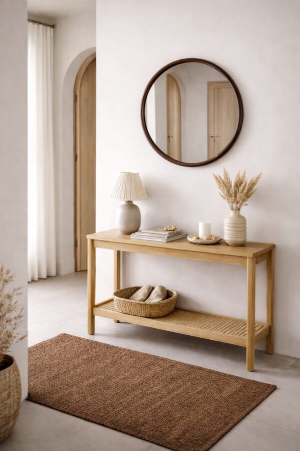 Ronde spiegel hout 80 cm – walnut