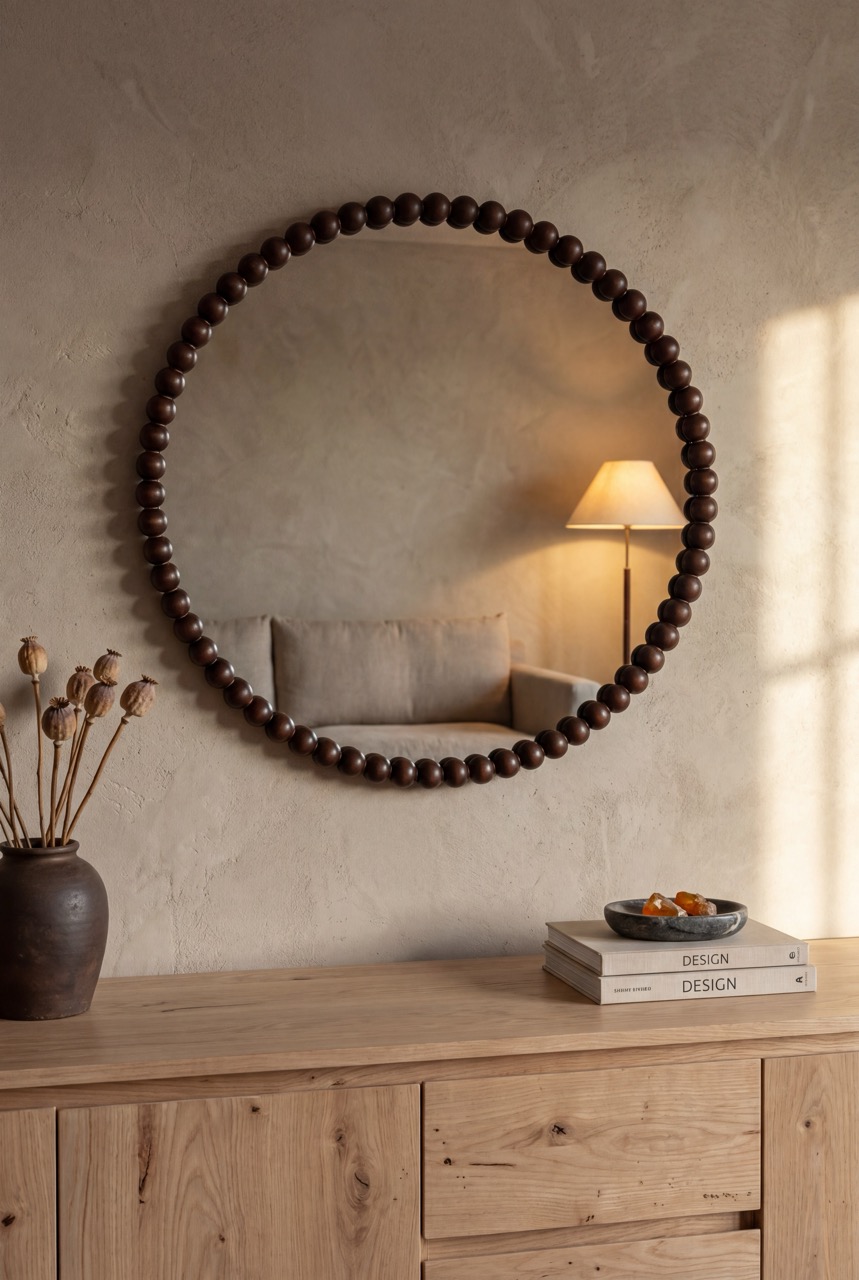 Nea Beads - Ronde spiegel 80 cm Walnut