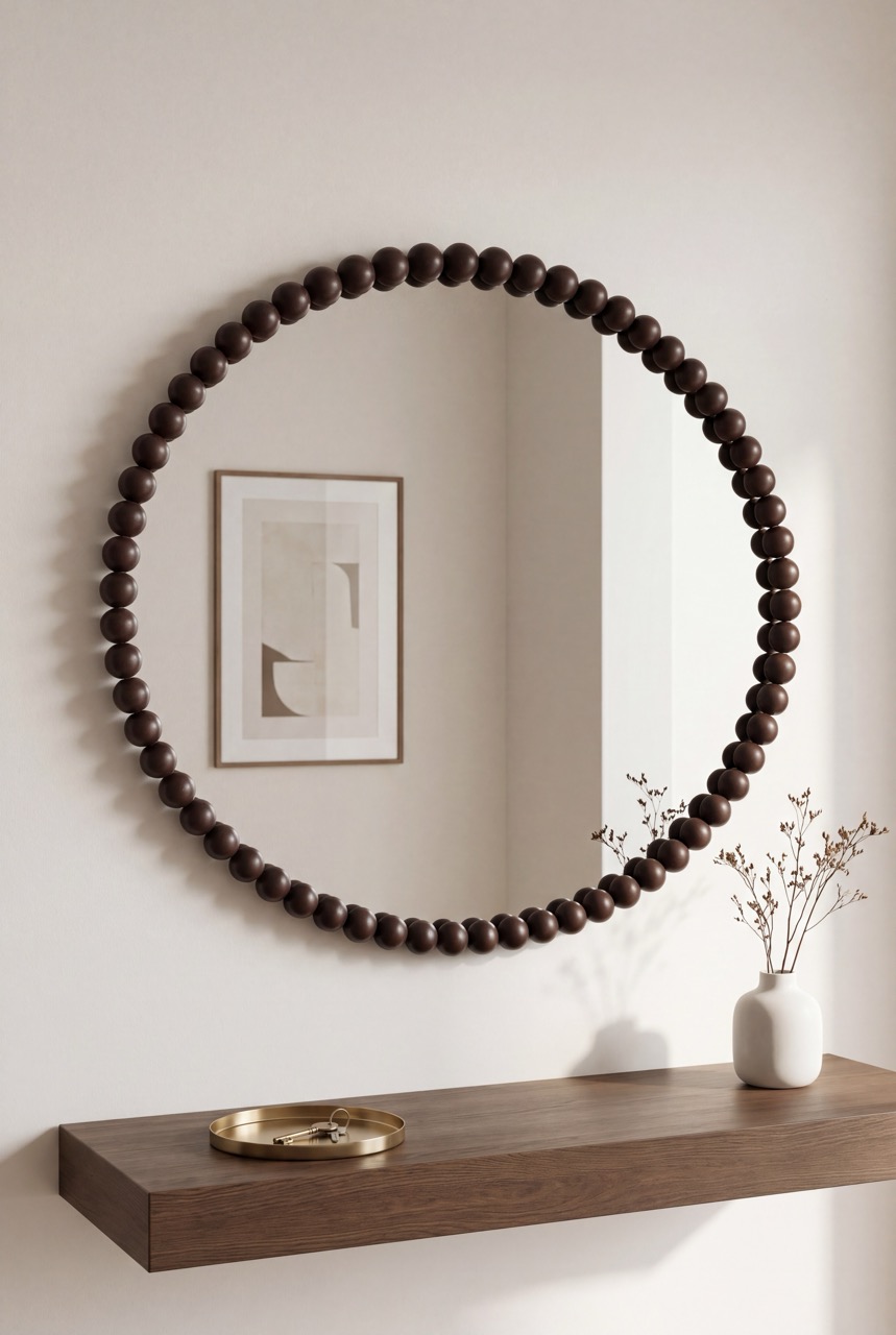 Nea Beads - Ronde spiegel 80 cm Walnut 2