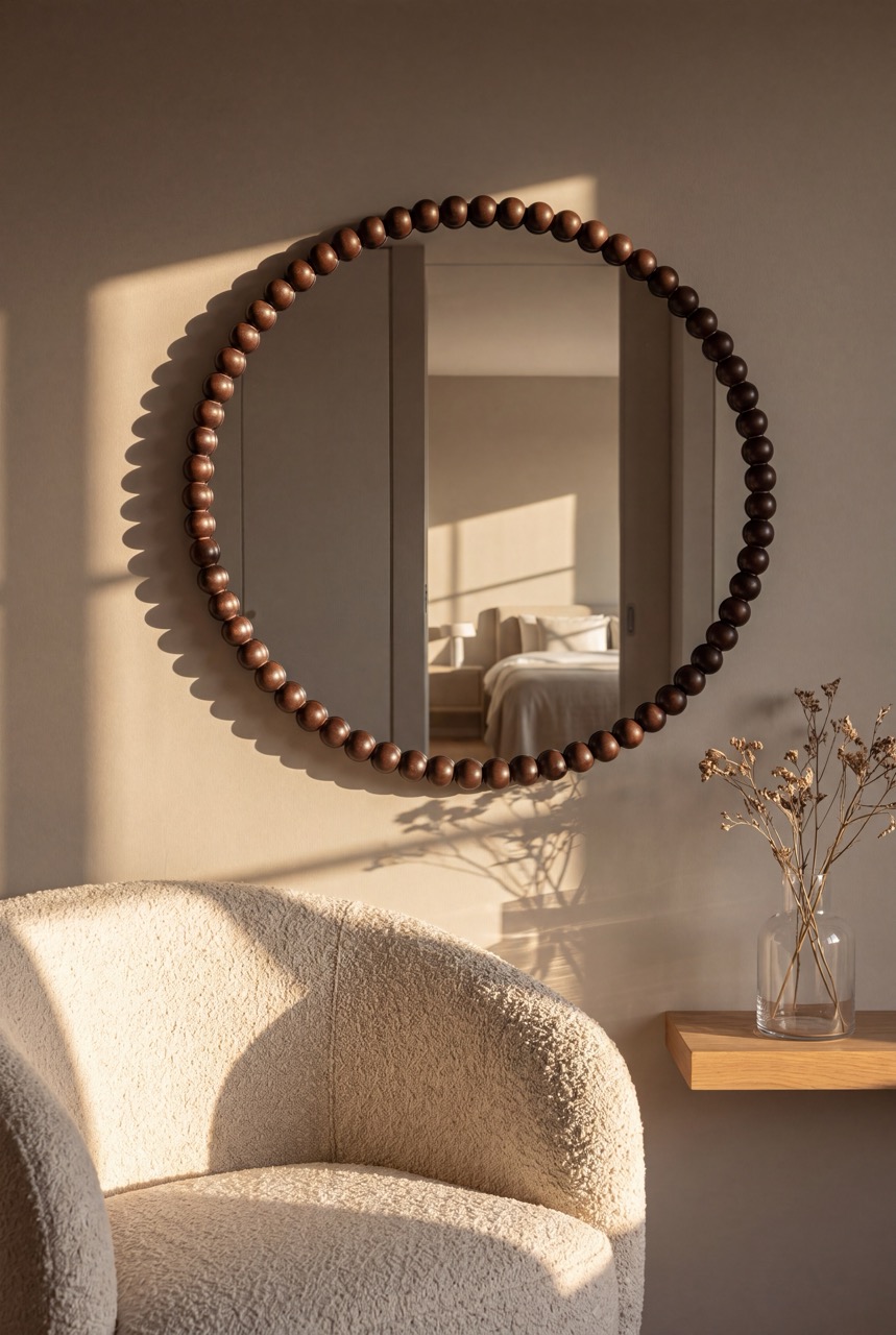 Nea Beads - Ronde spiegel 80 cm Walnut 3