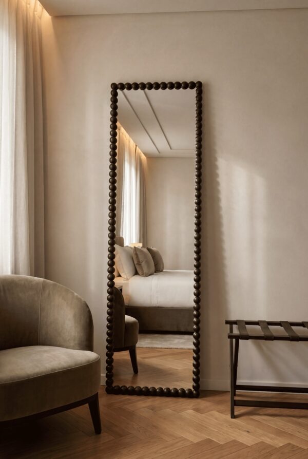 Rectangular mirror – wooden beads, 170×50 cm – walnut