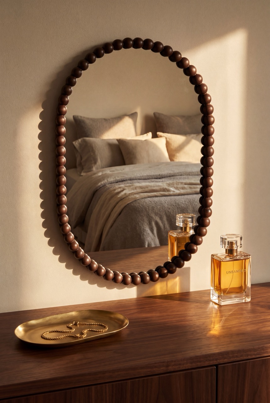 Lara Beads - Ovale spiegel 90x60 cm Walnut 1