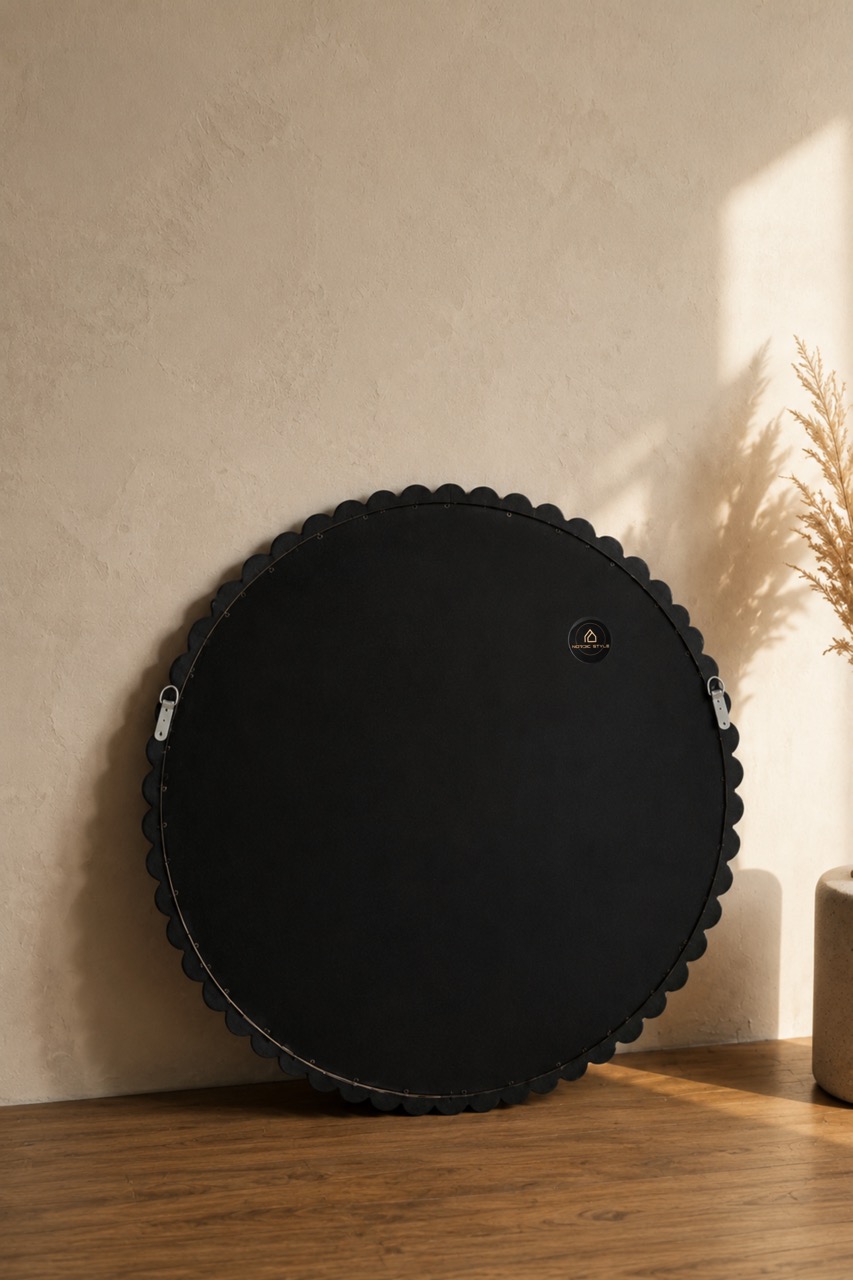 Nea Beads - Ronde spiegel 80 cm Walnut 5
