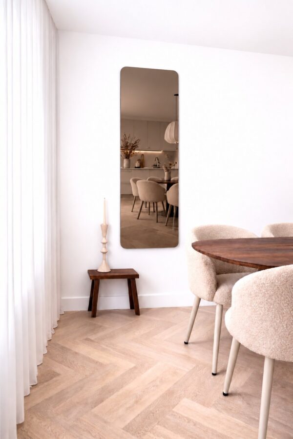 Rechthoekige spiegel met afgeronde hoek Frameless 170×50 cm bronze/walnut